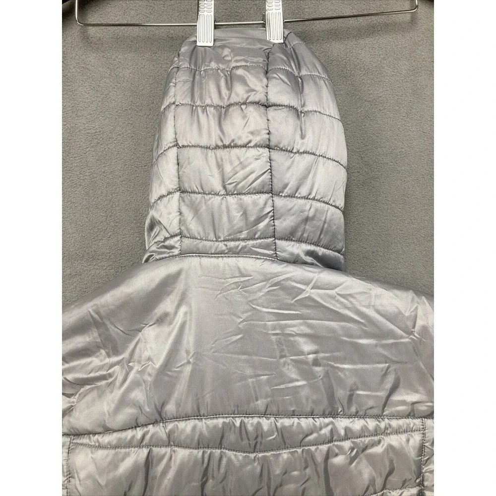 Eddie Bower Puffer Jacket Girls L 14/16 Grey Pink Zip Hooded Warm